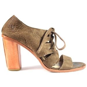 Frye Women Heel Sandal Sofia Tie On Brown Suede 10